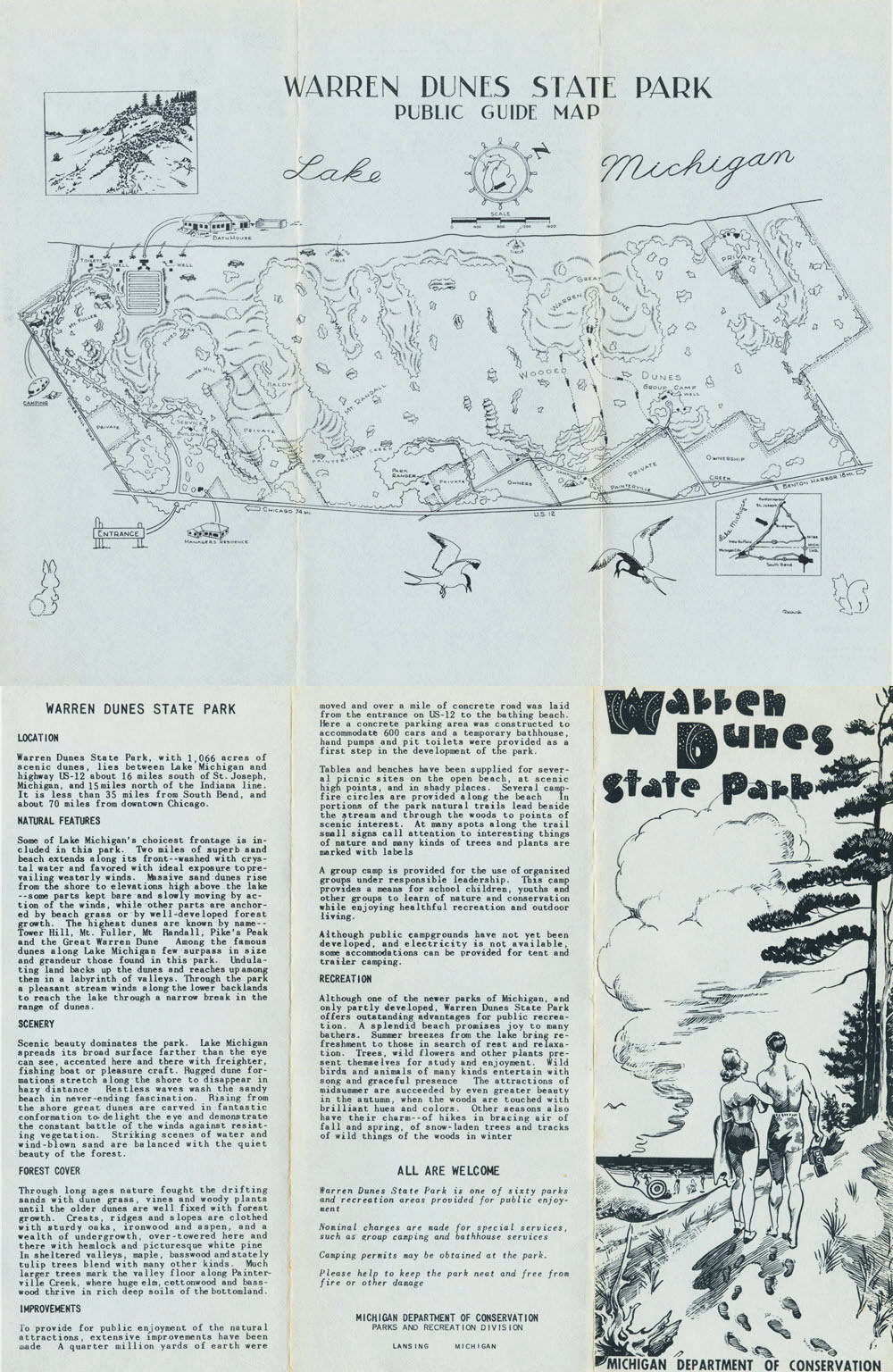 Warren Dunes State Park - Vintage Brochure From Mich Dept Of Conservation